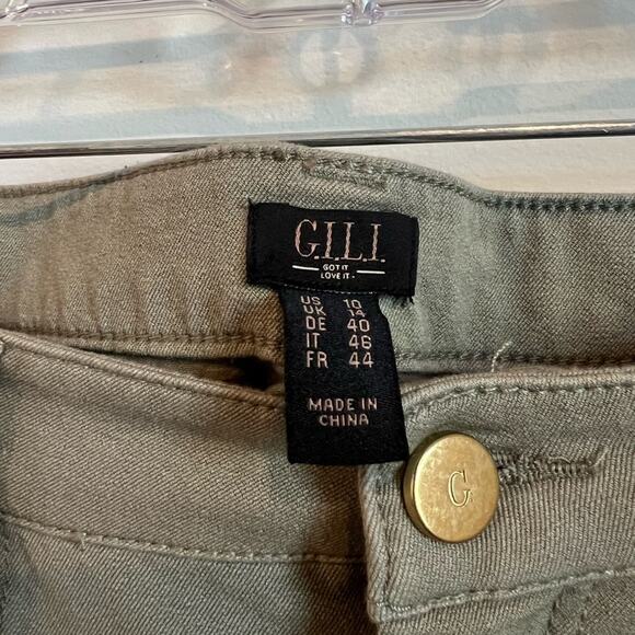 GILI Pants Women 10 Green Duel Stretch Front Slit Flare Boho Spring Western - Picture 6 of 10